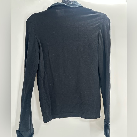 Wolford Black Tuxedo Bib Front Blouse Pleated Button Long Sleeve Top - Picture 4 of 9